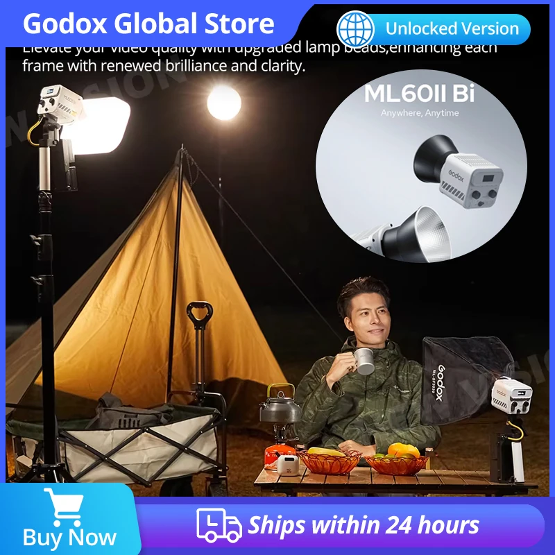 Godox ML60II BI 2800K -6500K LED Video Light Silent Mode Portable Brightness Adjustment Support Li-ion Outdoor LED Upgraded Lamp