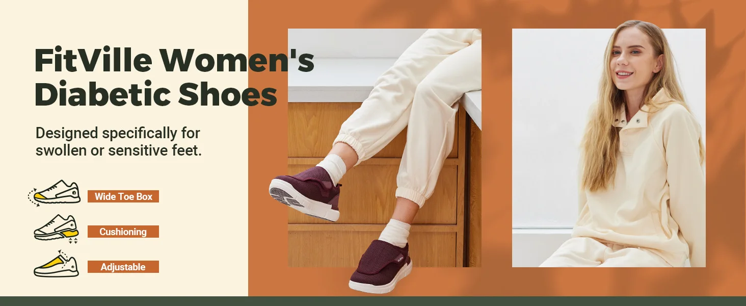 FitVille Damen-Diabetikerschuhe in weiter Ausführung, atmungsaktive orthopädische Sneaker, bequeme Schuhe für ältere Menschen mit geschwollenen Füßen – Detail 1