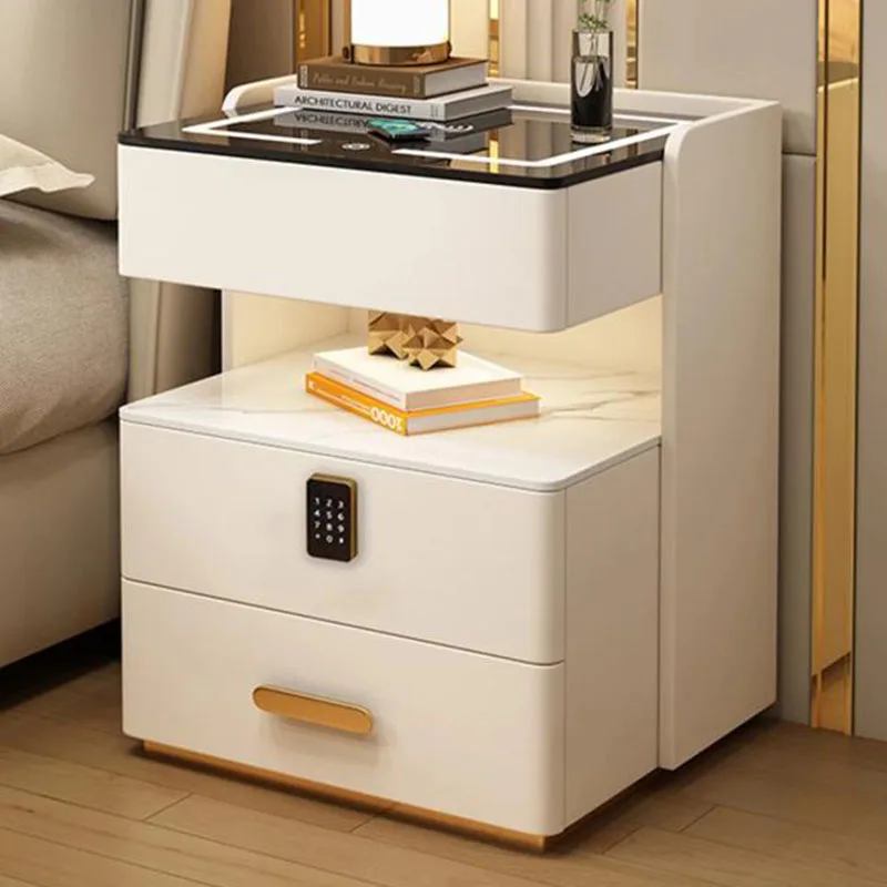 Smart Drawers Hotel Office Storage Bedside Table Mid Century Japanese Charging Night Stand Vintage White Bedroom Furniture