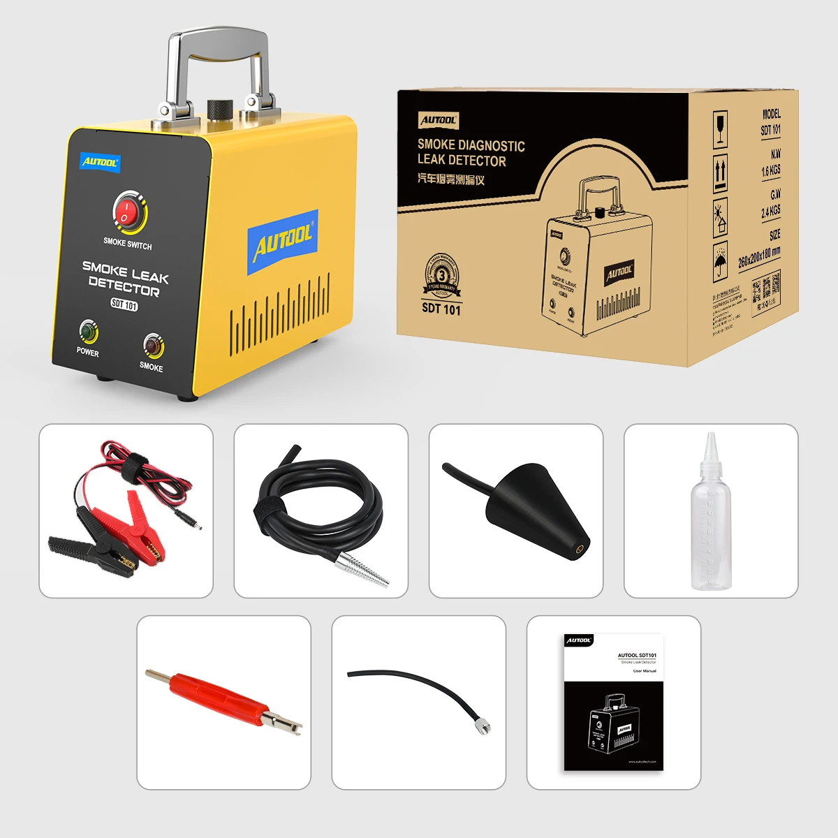Официальный портативный дымогенератор AUTOOL SDT101 DC 12V для обнаружения утечек в автомобилях, тестер, диагностический инструмент