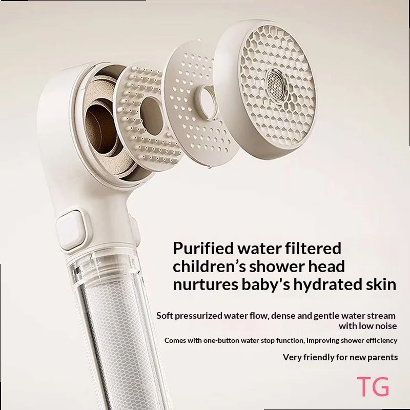 Kids Shower Head with One-Button Stop, High Pressure & Filter, Baby Bath Spray Head