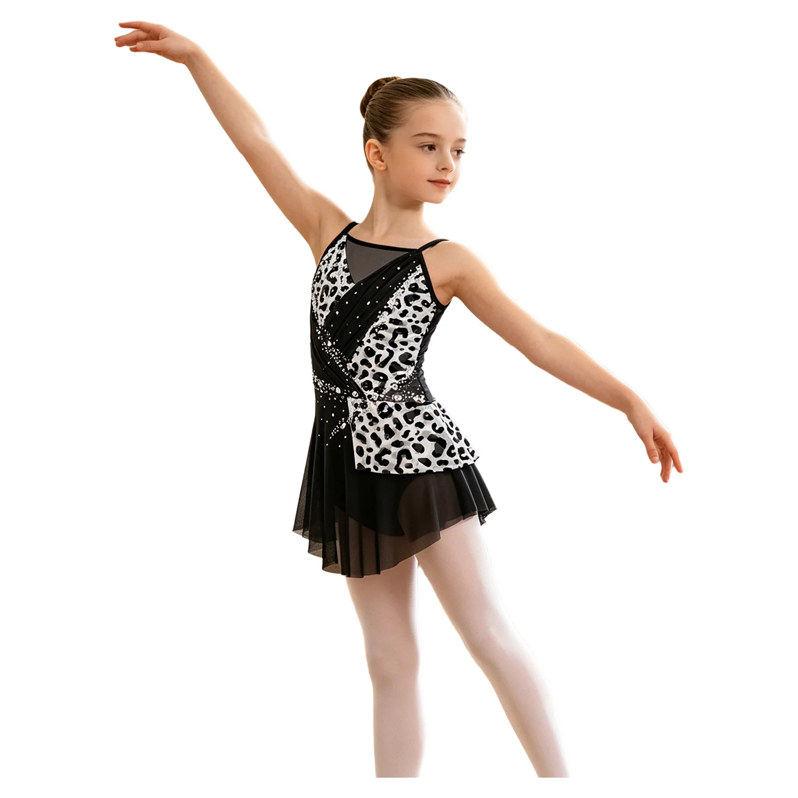 Ballett-Trikots für Mädchen, lyrisches Tanzkostüm, Leopardenmuster, mit Strasssteinen, Gymnastik-, Eiskunstlauf- und Tanzkleidung. – Detail 12