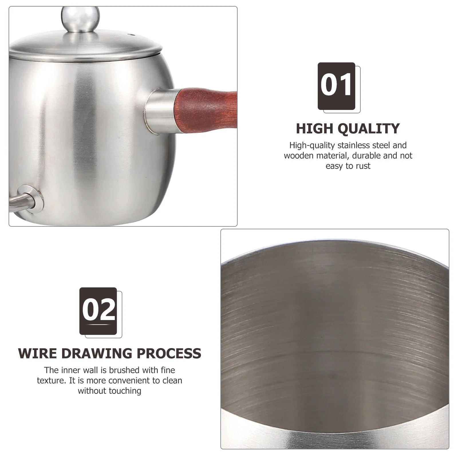 

1pc Hand Drip Coffee Pot Stainless Steel Long Spout Kettle Wood Handle Heat Resistant Non Slip Brewing Container For Kitchen