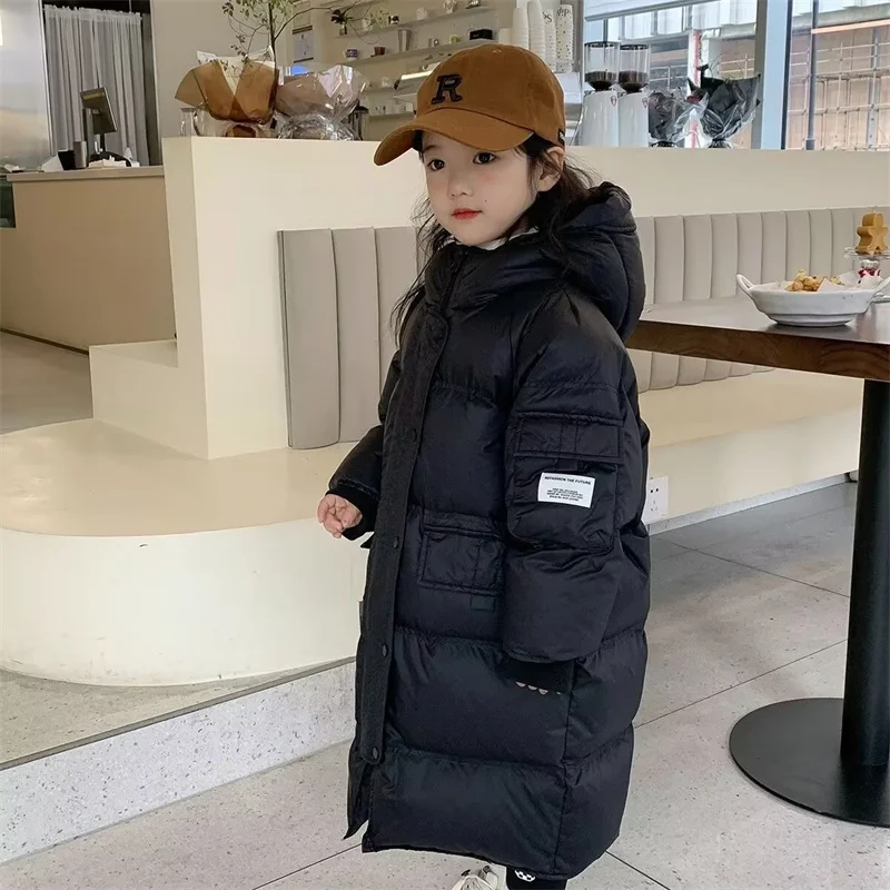 Girls Down Coat Jacket Cotton Windbreak 2023 Black Warm Plus Thicken Velvet Winter Children's Clothing -10 Degrees Below Zero