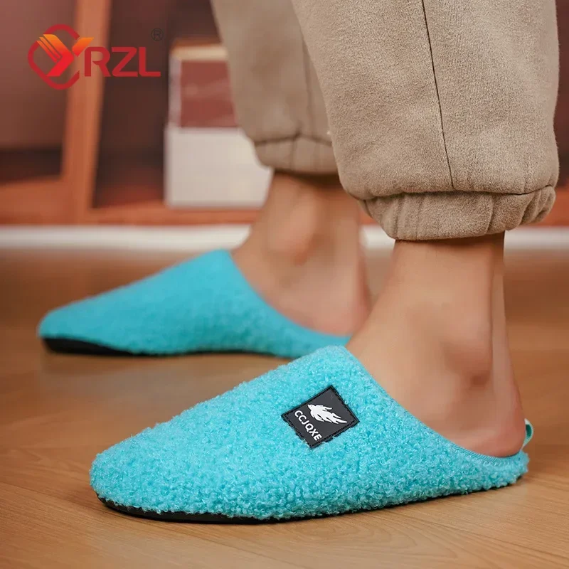 YRZL Men Winter Soft Sole Comfortable Mens Indoor Floor Antiskid Slides Bedroom Warm Plush Slipper Male Home Casual Cotton Shoes