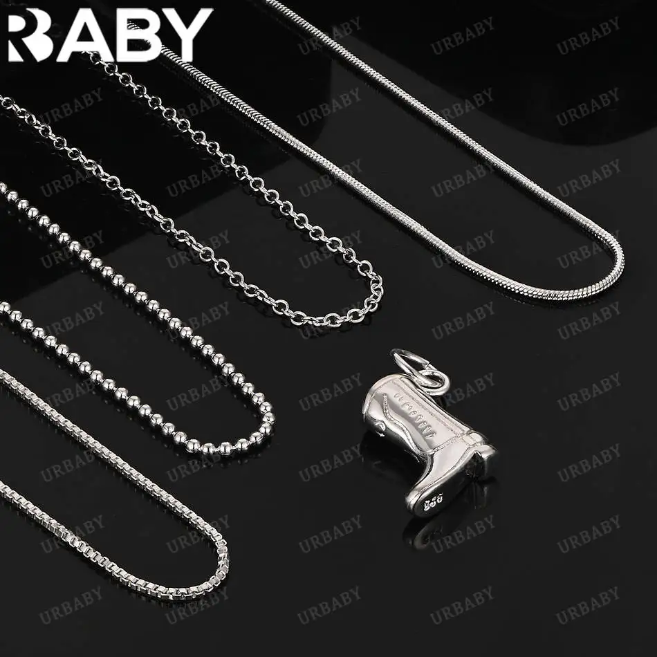 

URBABY 40-75cm 925 Sterling Silver Boot Pendant Necklace For Women Men Anniversary Gift Popular Wild Fashion Romantic Jewelry