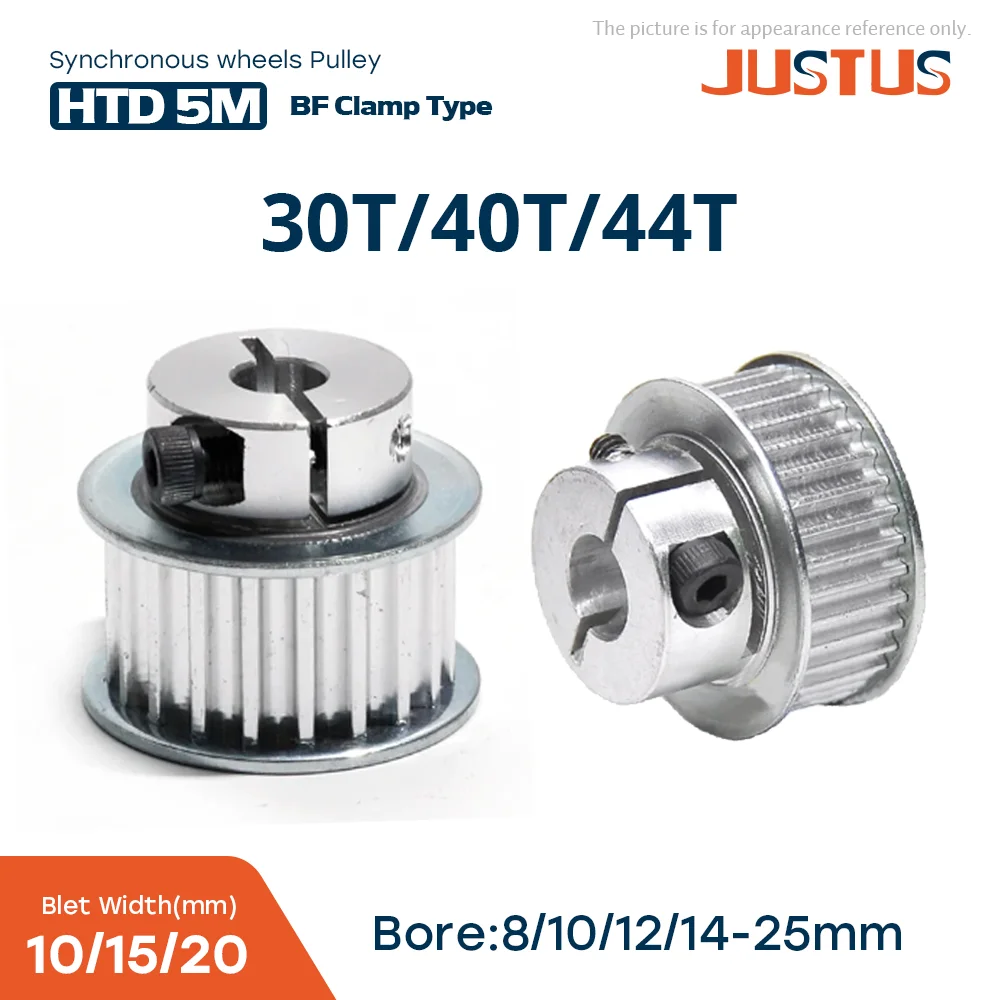 30T/40T/44 Tooth HTD 5M BF Clamping Type Synchronous Wheels Bore 8-25mm for Belt width 10/15/20mm 3D Printer Accessories