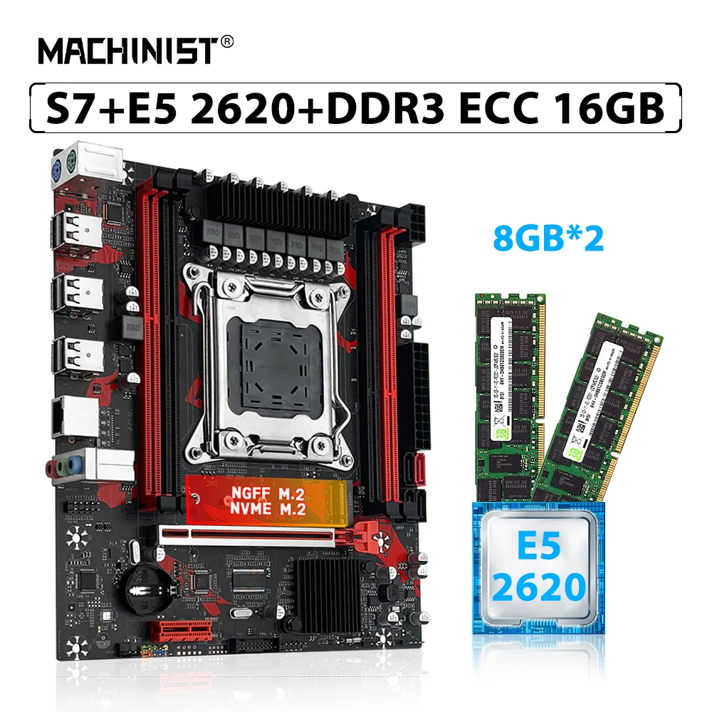 

MACHINIST X79 S7 Motherboard Set LGA 2011 Kit Xeon E5 2620 Processor CPU 16GB(2*8GB) DDR3 ECC RAM Memory M.2 NVME SATA 3.0 SSD