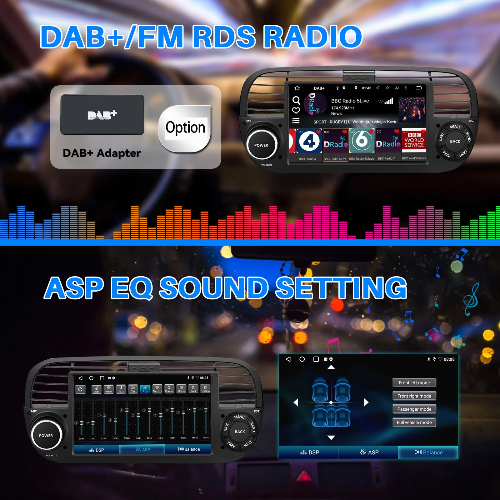 7 "4 + 64 جيجابايت لـ 2010-2015 فيات 500 HD شاشة تعمل باللمس بالسعة أندرويد 14 راديو ستيريو للسيارة نظام تحديد المواقع نافي اللاسلكية CarPlay بلوتوث RDS #4