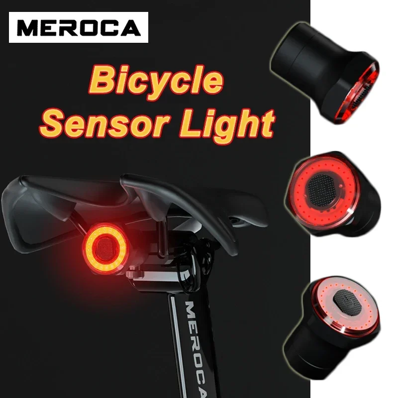 MEROCA Bicycle Taillight with Brake Sensing 7 Modes Bike Brake Sensor Light IPX6 Waterproof Mtb Rear Warning Lamp Cycling Parts