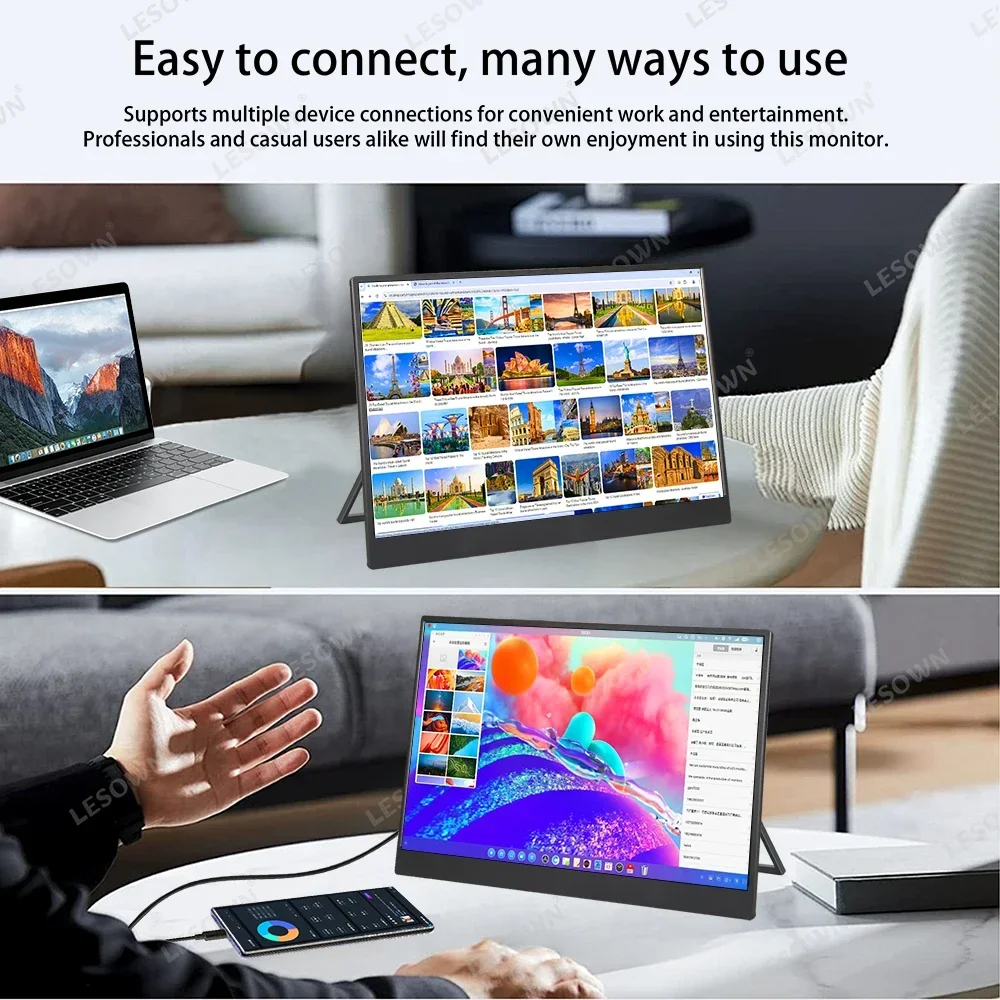 Imagem -02 - Lesown Uhd 3840x2160 Usb c Hdmi 4k Touchscreen Lcd Monitor 156 Polegadas Portátil Externo Ips Tela Secundária Laptop pc Display