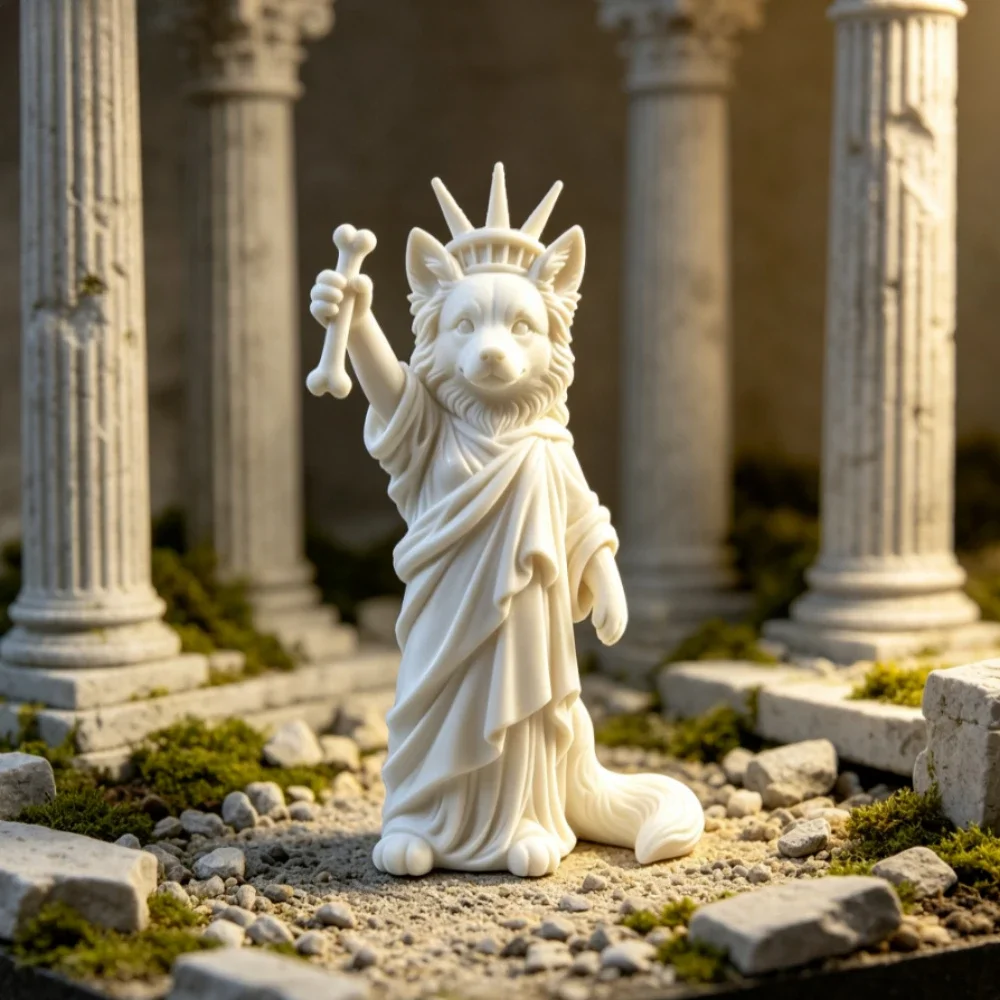 Funny Liberty Dog Statue Figurine 3D Print Funny Dog with Bone Sculpture Creative Desk Tabletop Decor Home Office Ornaments Gift