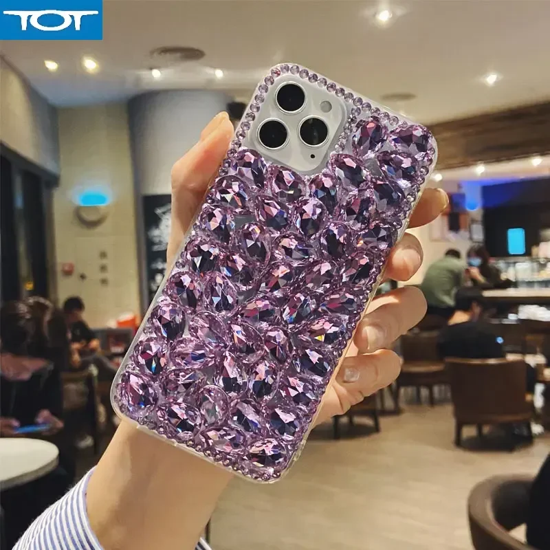 

Luxury Fashion Full Bling Purple Crystal Diamond Rhinestone Case Cover For iPhone 16 15 14 13 12 11 Pro mini X XS Max XR 16Plus