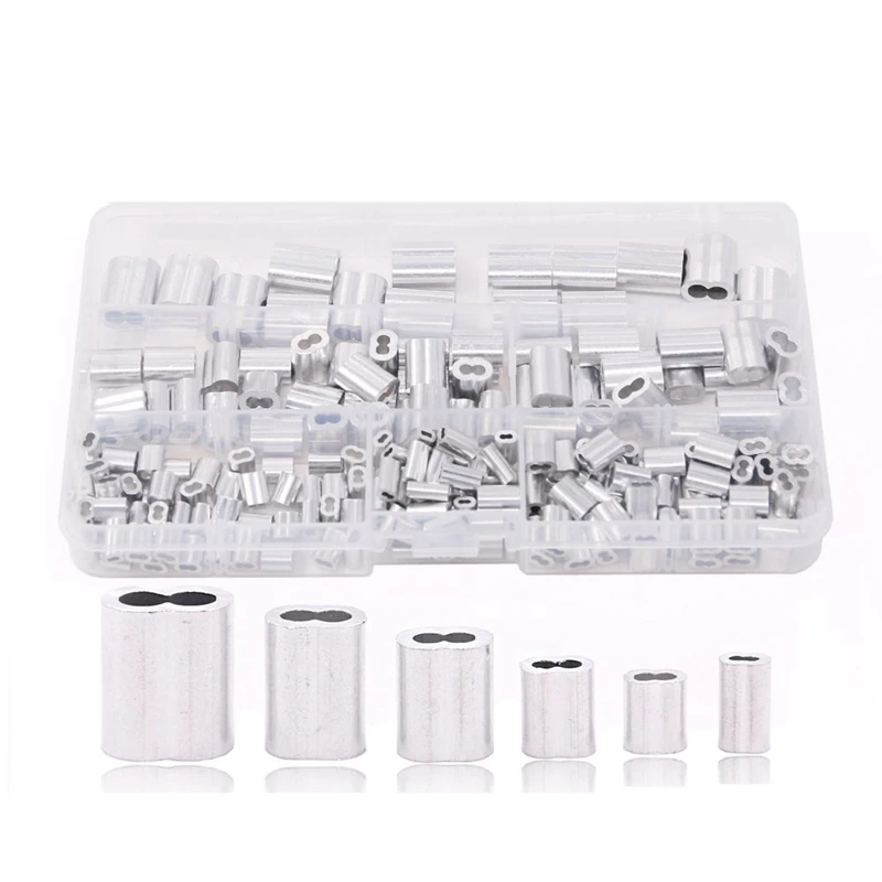 Hot 210 Pcs 6 Sizes Aluminum Double Tube Ferrule Crimping Ring Sleeve Suitable For Wire And Cable End Sorting Kit