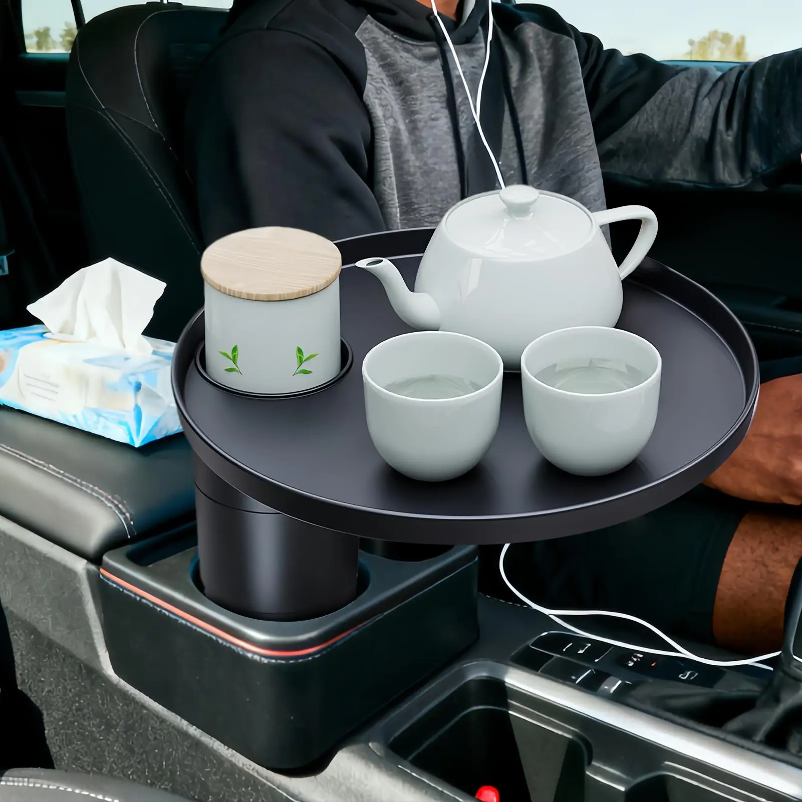 

Подстаканник-поднос для автомобиля, портативный расширяемый регулируемый дорожный поднос для автомобильных закусок, держатель для напитков для путешествий, длительного вождения, поездок на работу