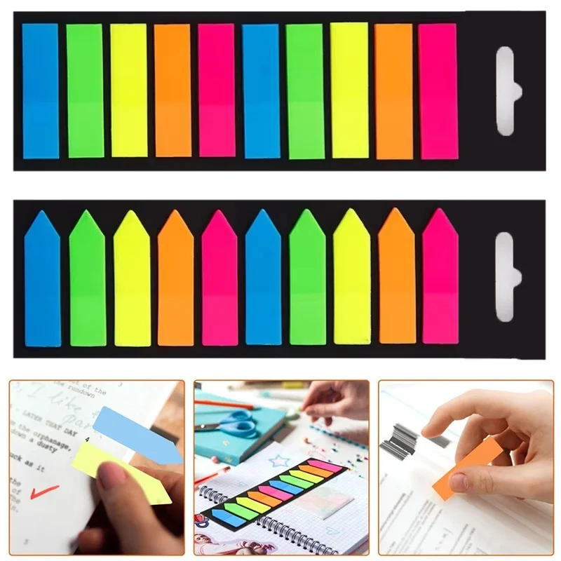 200 Sheets Fluorescence Self Adhesive Memo Pad Sticky Notes Bookmark Marker Memo Sticker Paper For School Stationeries Tools Pcs