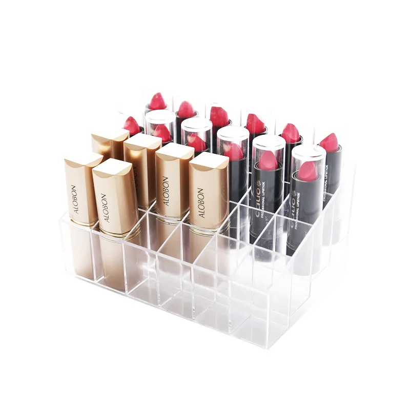 Transparent 24 Grids Acrylic Makeup Organizer Lipstick Holder Display Rack Case Cosmetic Nail Polish Make Up Organiser Tool