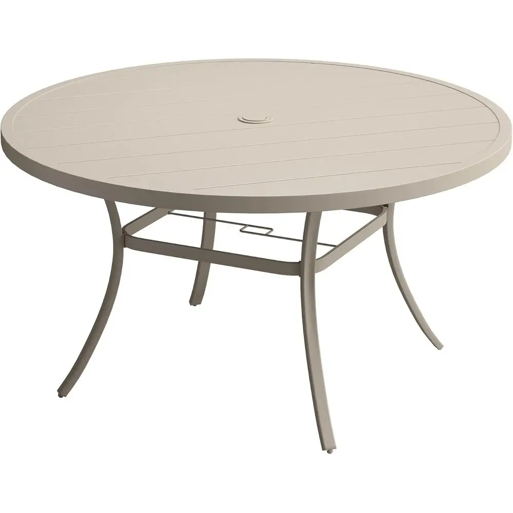

All-Weather Outdoor Round Patio Dining Table with Umbrella Hole for 4-6, Suitable for Garden, Lawn, or Backyard in Sandshell Col