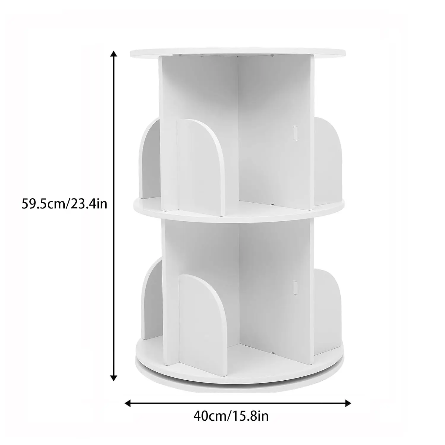 2-Tier Rotating Corner Bookcase 360° Spinning PVC Board Books Storage Organizer Freestanding Display Rack Bedroom Living Room St