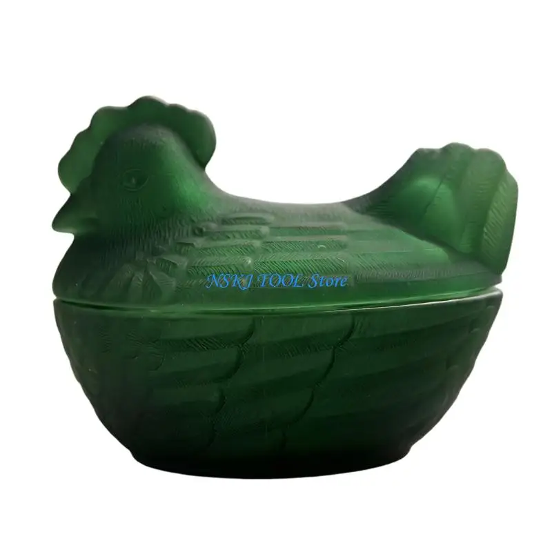 L8RC Lovely Miniature Glass Hen Box Small Pedestals Bowl for Desserts Roosters Jars For Storing