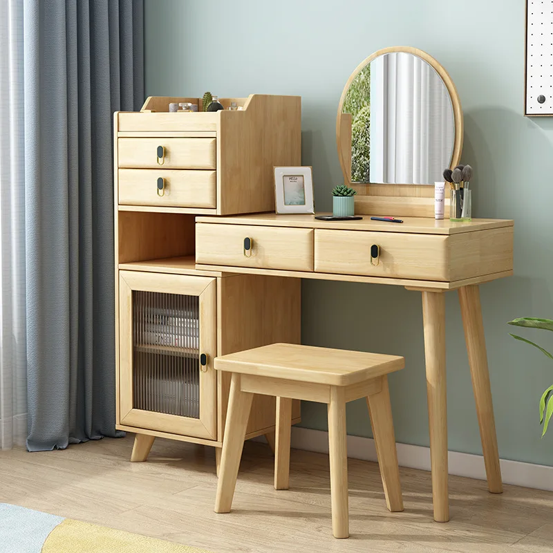 

Nordic solid wood cosmetic table, bedroom simple telescopic integrated multi-functional dressing table storage cabinet dresser