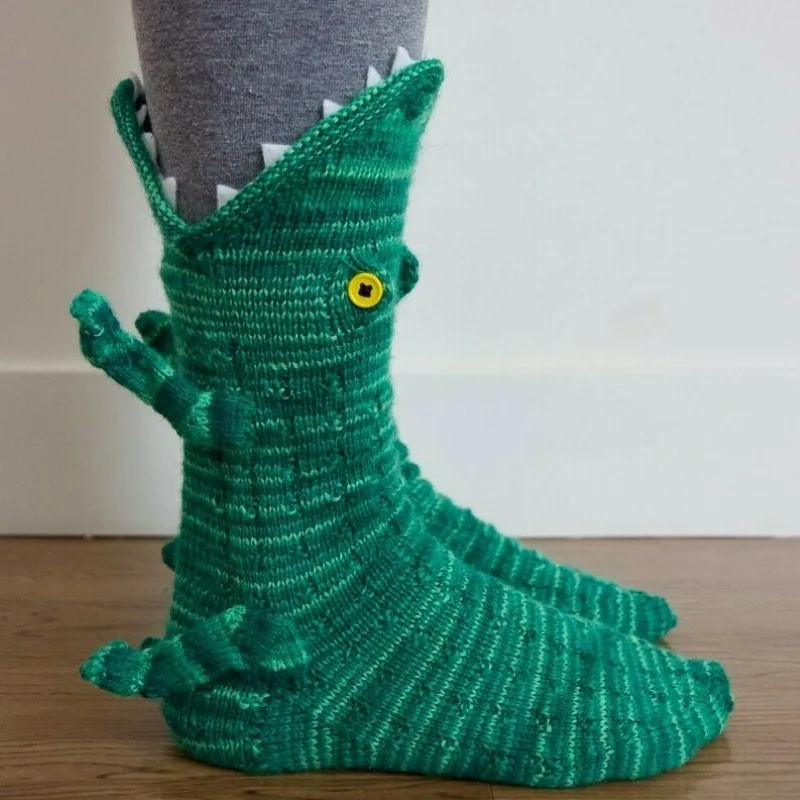 Man Woman Winter fashion designer Jurassic Creative Dinosaur Socks Red Dragon Wool Knitted floor room keep warm funny stockings - view 6