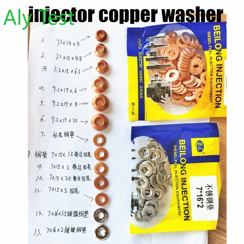 

ALYTEST 100PCS Diesel Common Rail Injector Nozzle Copper Seal Washer Fuel Pump Plunger Repair Tool Gasket Pad O Ring 7X15 9X18