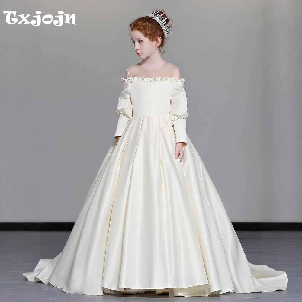 Girl's Satin Ball Gown Flower Girl Wedding Dress Christmas Princess Dress Child Performance Vestido Birthday Party Clothes 3-16Y