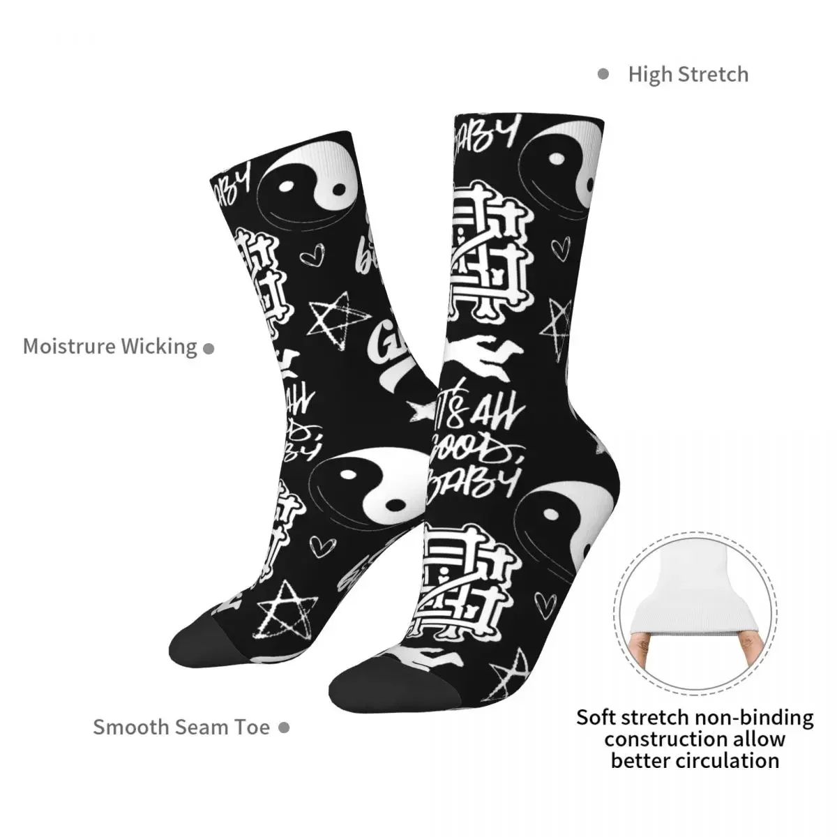 Calcetines largos con patrón Griz Harajuku para hombre y mujer, medias absorbentes de sudor, accesorios para todas las estaciones, regalos