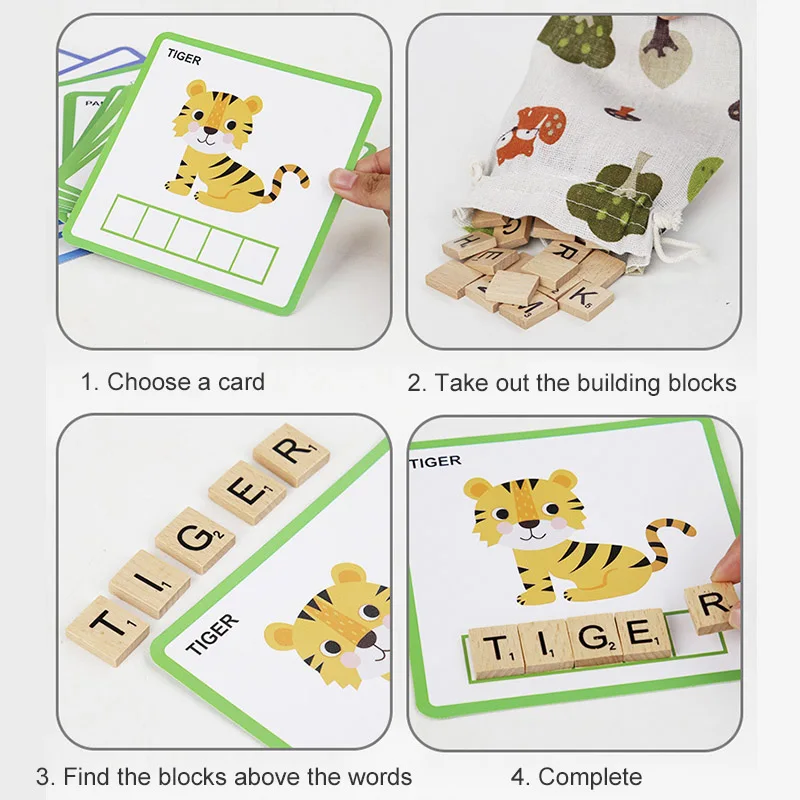 Juguete de palabras de madera Montessori para niños, juego cognitivo de letras, 100 piezas, juegos de ortografía, aprendizaje temprano, juguetes educativos