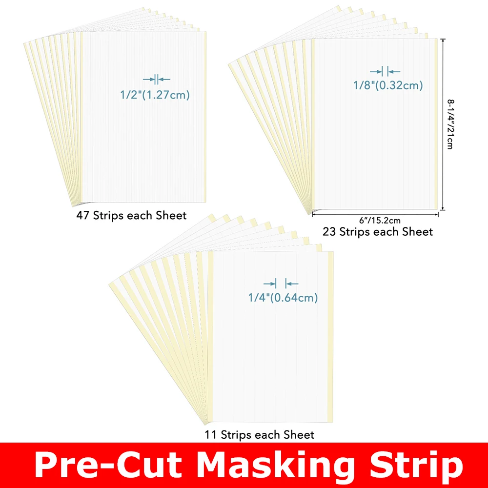 

30sheets/pack Pre-Cut Masking Strips Reusable Delicate-Tack Adhesive for Easy Masking 1/8" 1/4" 1/2" Width Strips Inking Crafts