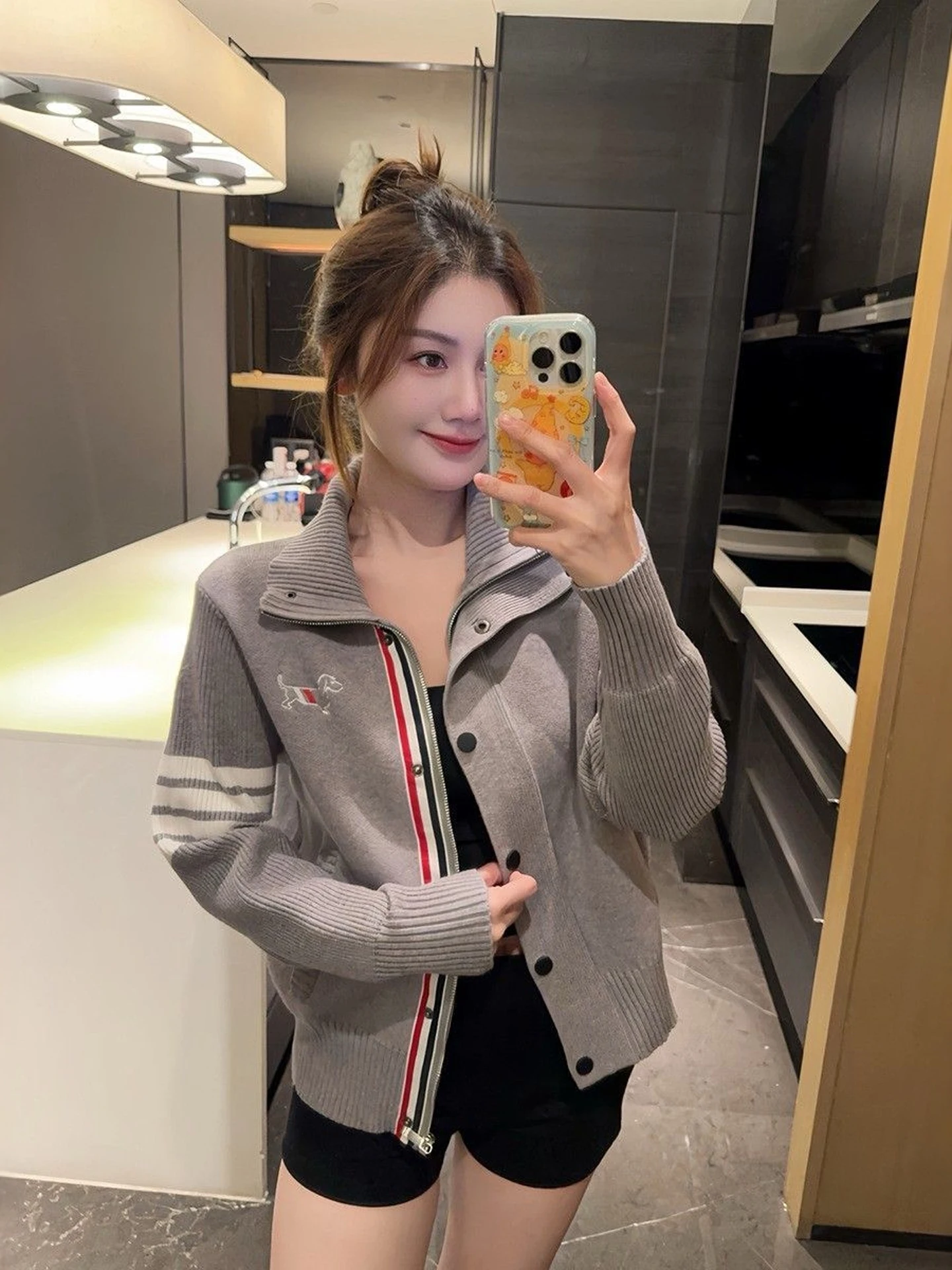 Autumn Winter Korean Style College Fashion Long Sleeve Stand Collar Slim Fit Knitted Open Cardigan Women's Sweater Jacket