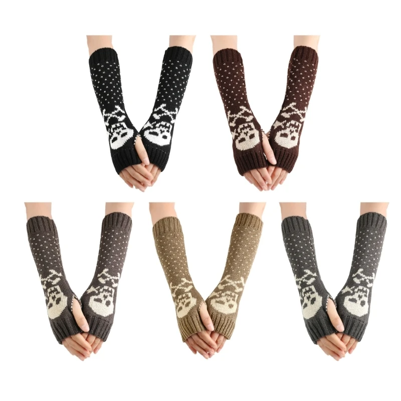 Half Finger Mittens ถักรูปแบบกะโหลกศีรษะถุงมือของขวัญคริสต์มาสสำหรับวัยรุ่นผู้หญิง Dropshipping