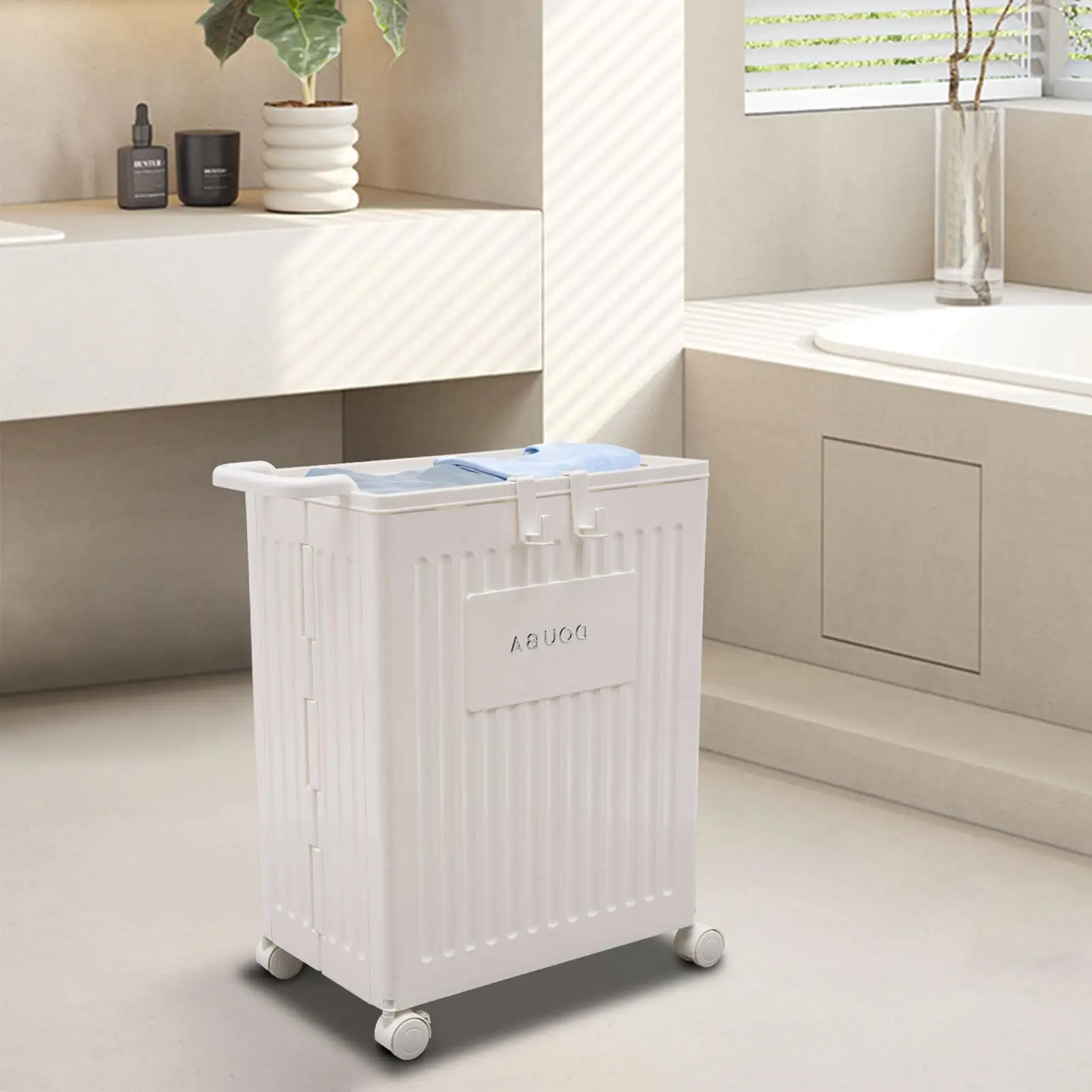 Storage Box with Universal Wheels, Collapsible Removable Storage Organizer with Removable Lid, Portable Free Standing Rectangula