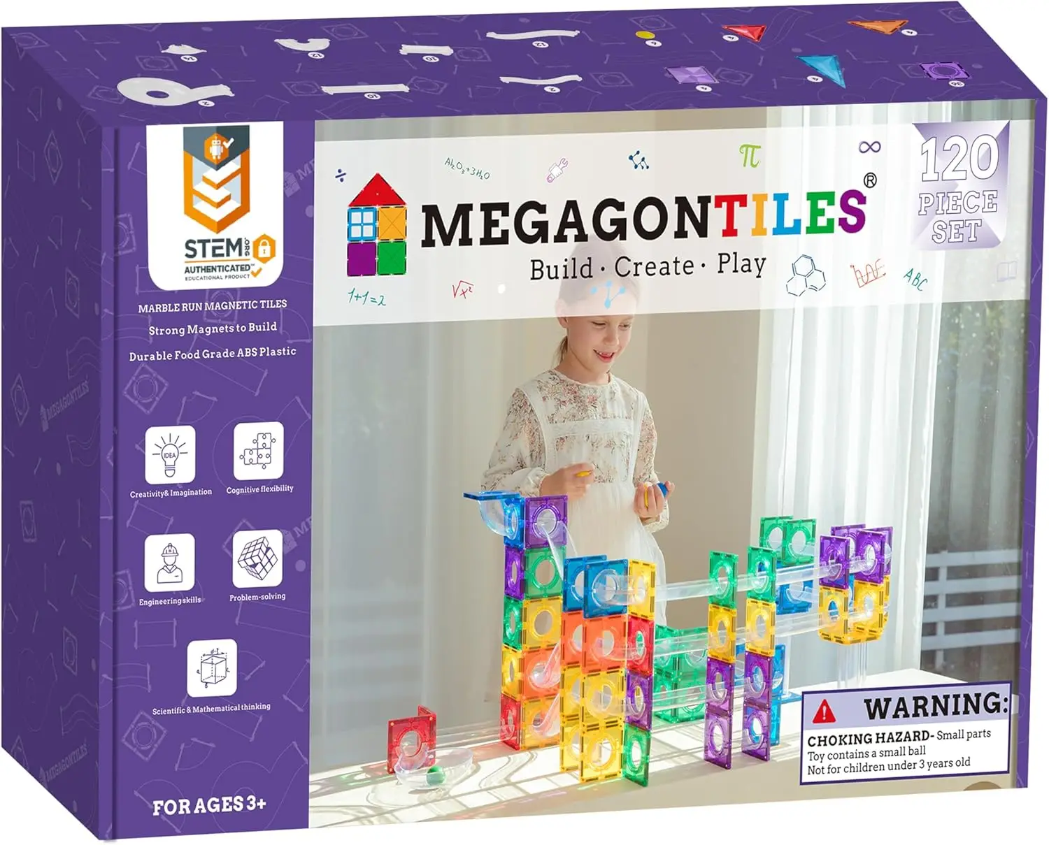 120PCS 프리미엄 MagneticTiles Marble Run, MagnetTiles, STEM 인증, 자석 블록, 자석 빌딩 블록, 자석