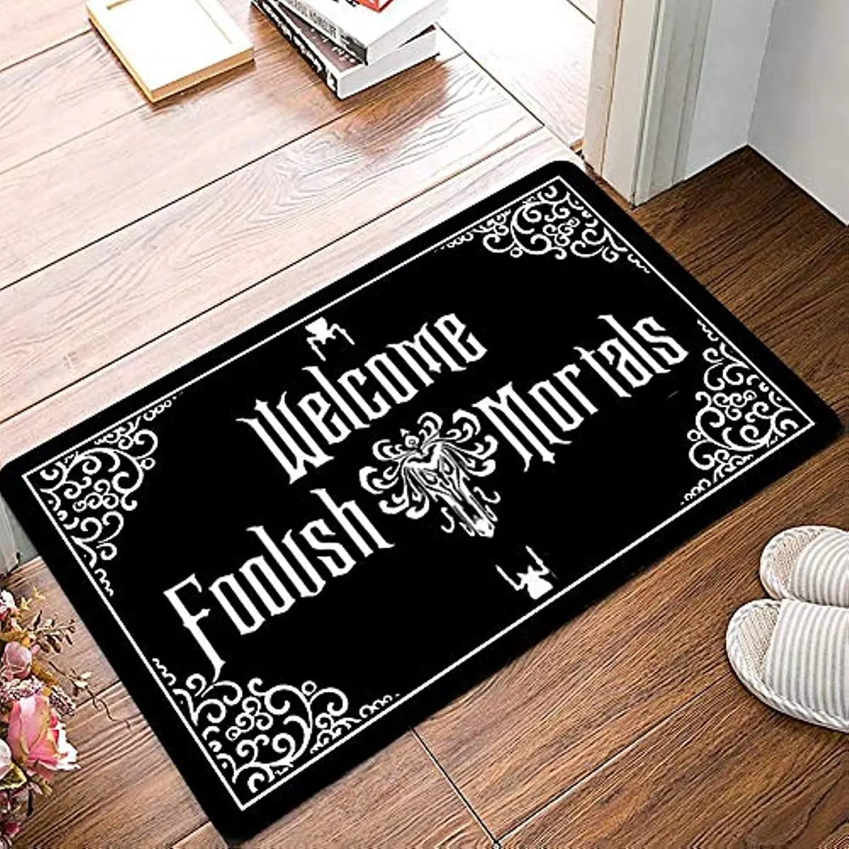 Funny Front Door Mat Welcome Foolish Mortals Mat Rubber Non Slip Backing Funny Doormat for Outdoor/Indoor Uses