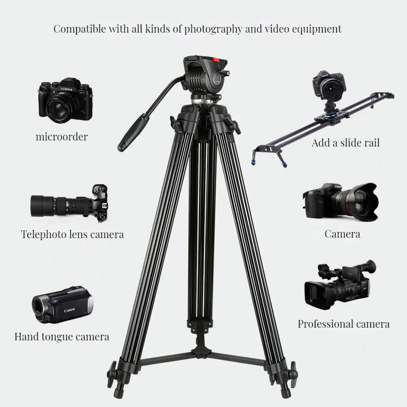 190cm Maximum height Video Tripod Professional Camera Stand with Ground Spreader for Dslr Camcorder Wedding Photography Travel