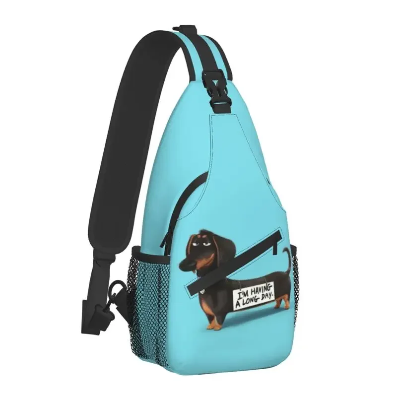 Kawaii Dachshund Sling Crossbody Backpack Men Wiener Badger Sausage Dog Shoulder Chest Bags for Hiking