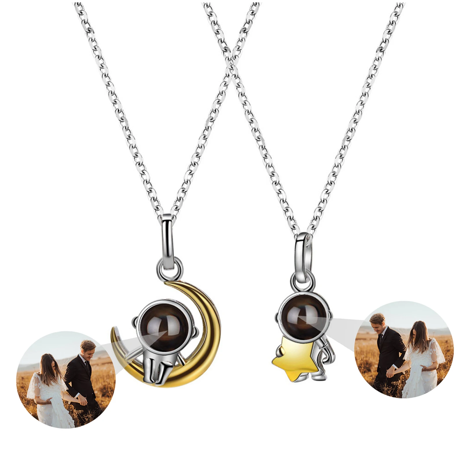 

Couple Necklaces Fashion Star Moon Pendant Necklace Custom Photo Projection Necklace 925 Sliver Personalized Jewelry Unique Gift