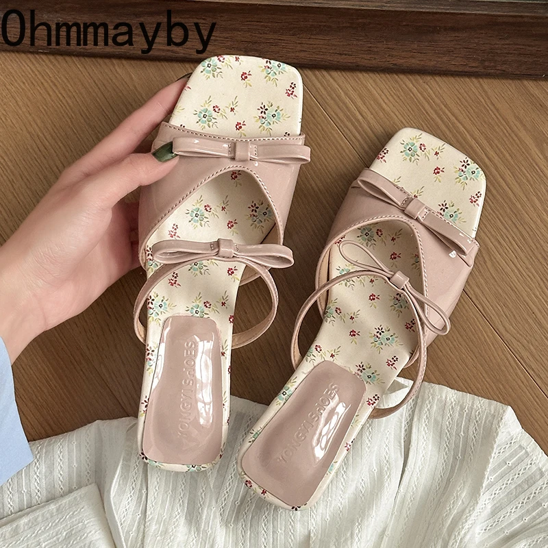Women's Summer Wedge Heel Slippers - Open Toe Bow Slides