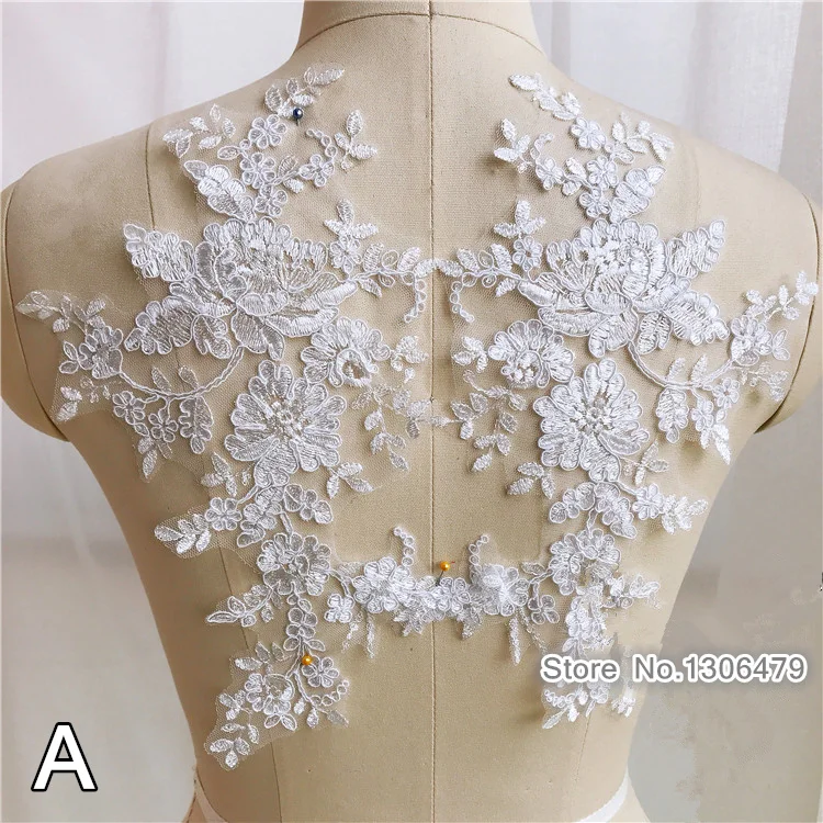 Spitzenkopfschmuck-Aufkleber für Hochzeitskleider, neue Mode, weiß, DIY-Kleidungszubehör, 18x30cm, RS1527, 10 Stück pro Los – Detail 4