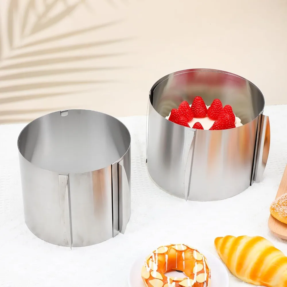 قالب كعك مستدير من الفولاذ المقاوم للصدأ قابل للتعديل بارتفاع 6 إلى 12 بوصة 6-15 سم مع قالب مقياس دقيق حلقة خبز لخبز موس #4