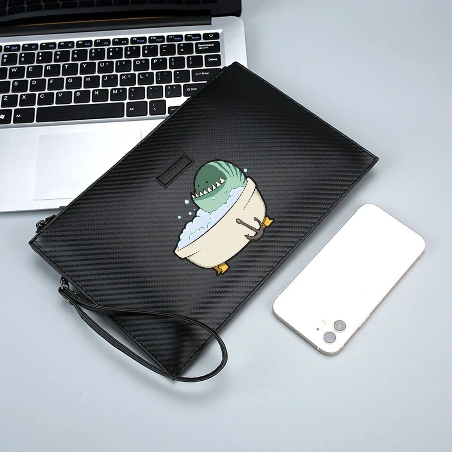 Burbujas de baño de tiburón en bañera, bolso de mano elegante con estampado de PU para hombre, moderno y práctico para llevar todos los días