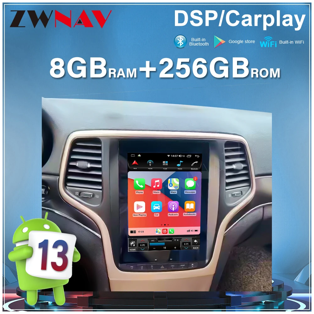 10.4 Inch Vertical Screen Android 13 Car Radio For Jeep Grand Cherokee WK2 2014-2016 Wireless CarPlay Android Auto Player GPS