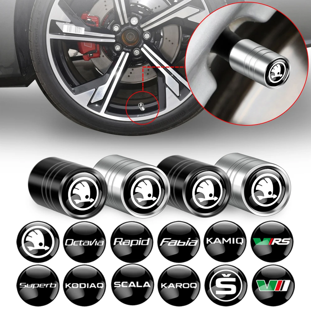Tapas de válvula de neumático de rueda de coche, cubiertas de vástago de válvula de neumático impermeables para Skoda Rapid Fabia Superb Octavia