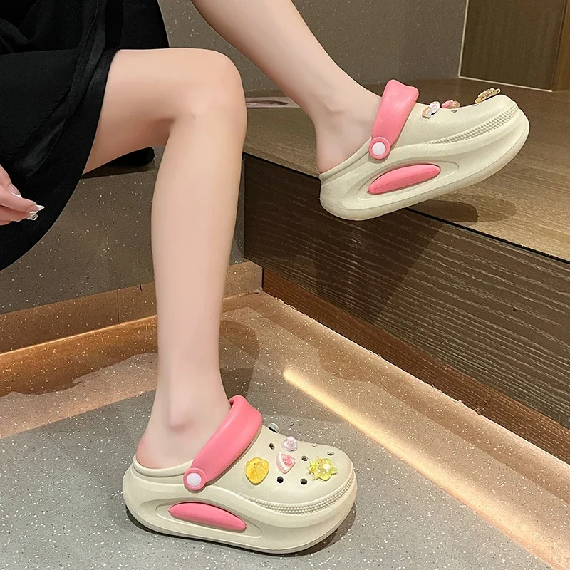 2024 Thick Sole Women\'s Sandals Summer 6cm Heels Garden Beach Hole Shoes for Women Outdoor EVA Soft Sole Couple Luxury Slides