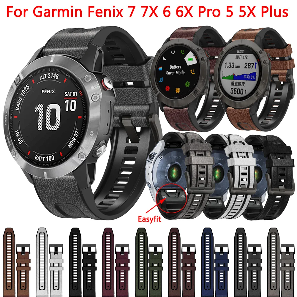 سيليكون سوار رسغ من الجلد ل Garmin Fenix 7 7X 6 6X برو 5 5X زائد الإفراج السريع الذكية حزام Forerunner 955 945 935 سوار