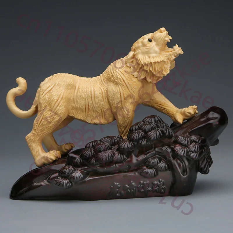 

Hand Carved Wooden Standing Tiger Figurine Statue Sculpture Ornament - Zodiac Animal Auspicious Home Office Desktop Decor Gift