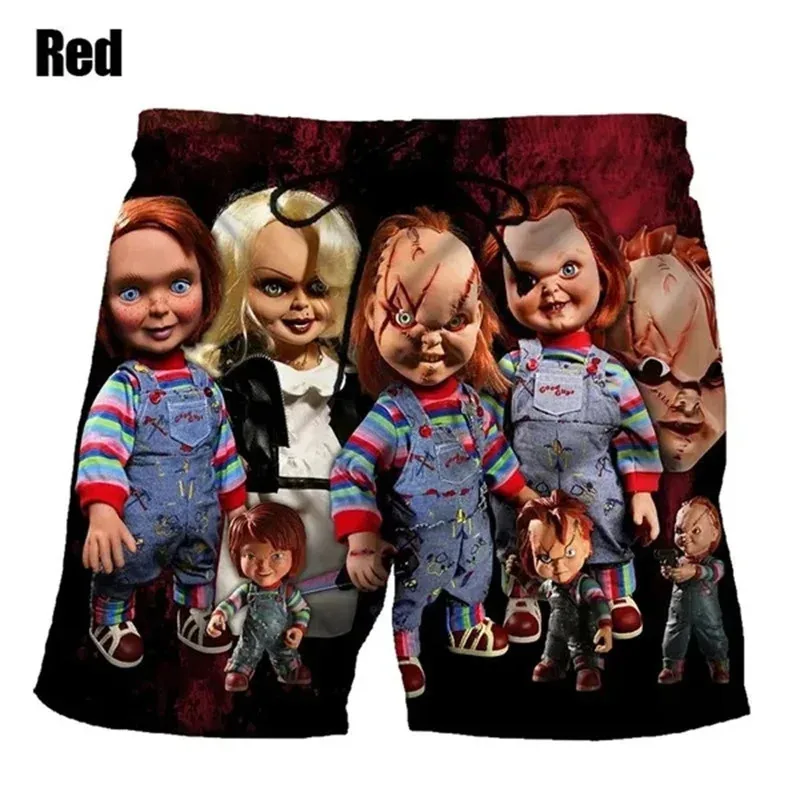 

Chucky Doll Horror Graphic Beach Shorts Men 3D Printed Board Shorts Surfing Swim Trunks Cool Kids Short Pants