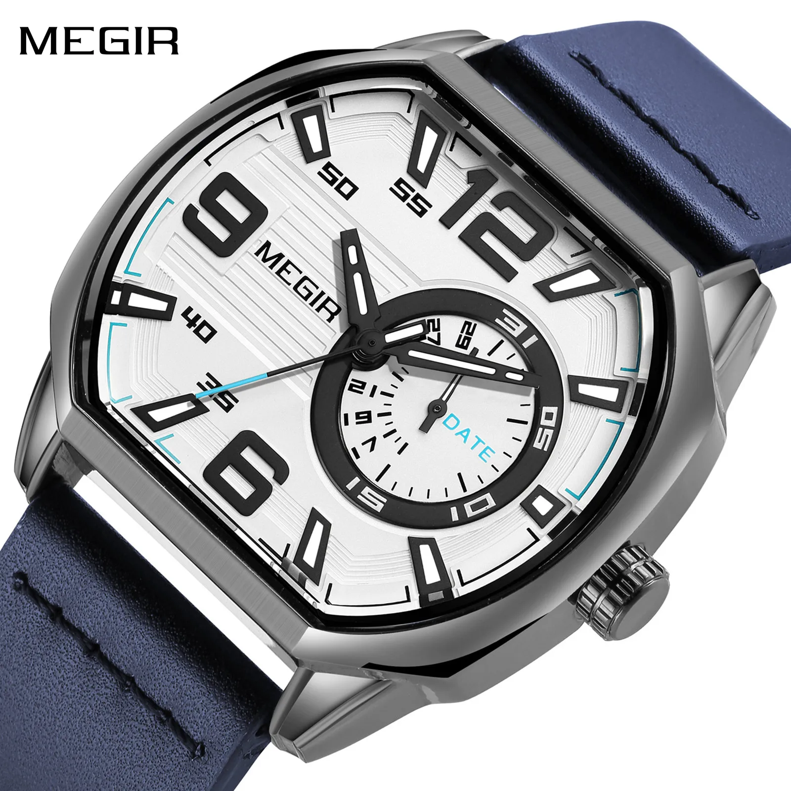 

MEGIR Men Wristwatch Fashion Leather Strap Quartz Sport Watch for Man Waterproof Calendar Luminous Clock Relogio Masculino +Box